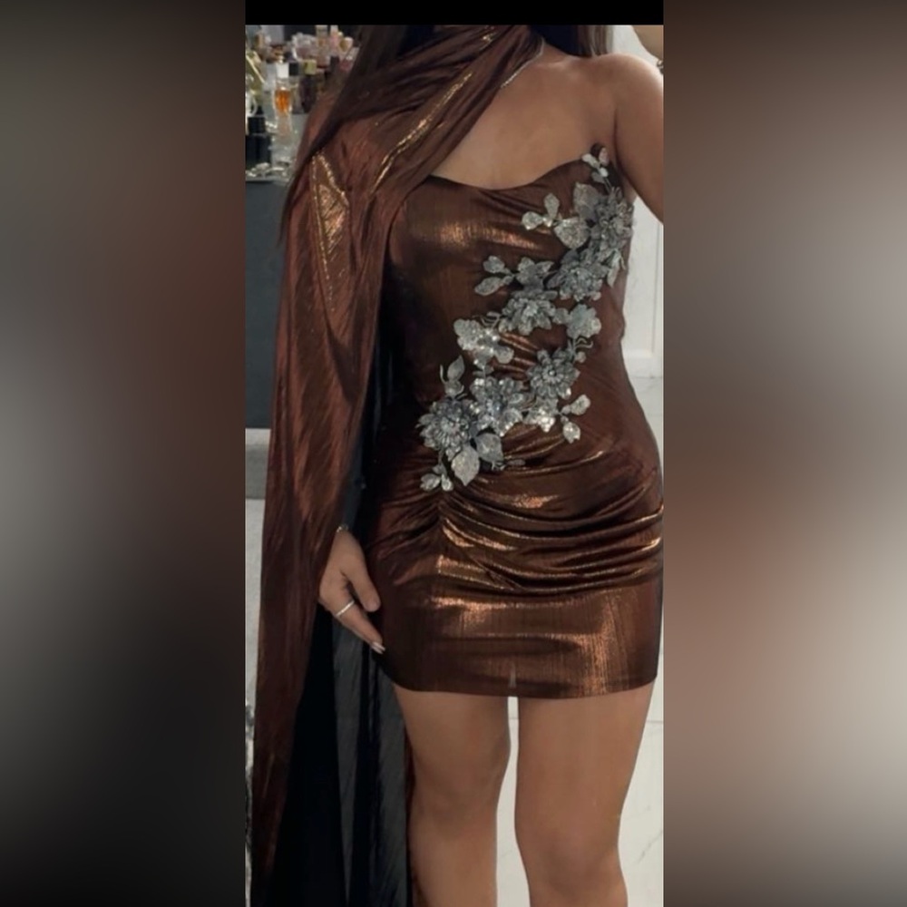 Elegant Brown Metallic Dress